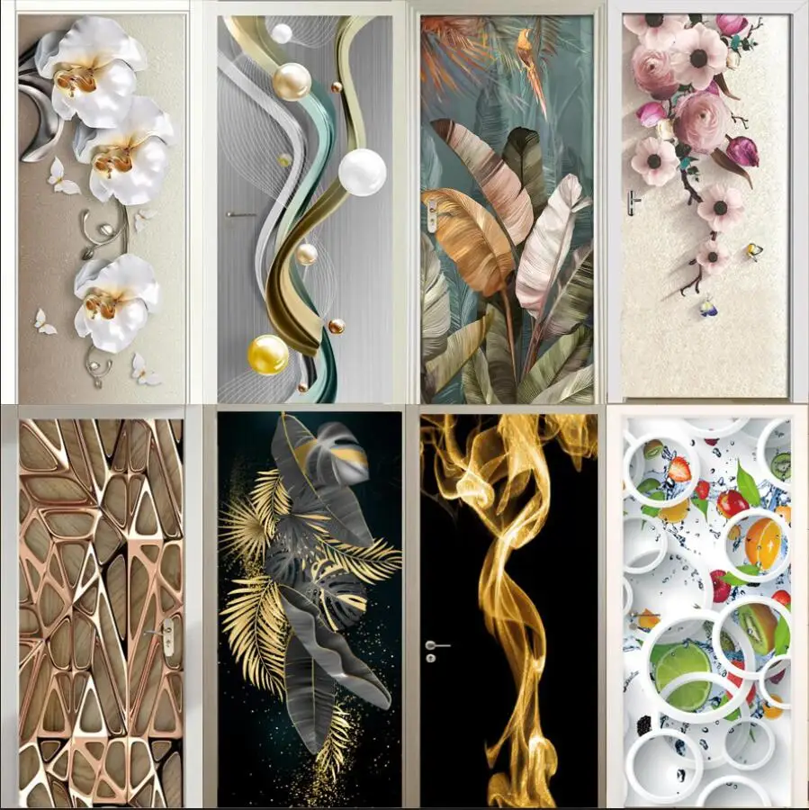 PVC Door Sticker 3D Abstract Wallpaper Living Room Art Poster waterproof Self-Adhesive Mural wall Stickers door wallpaper stickers