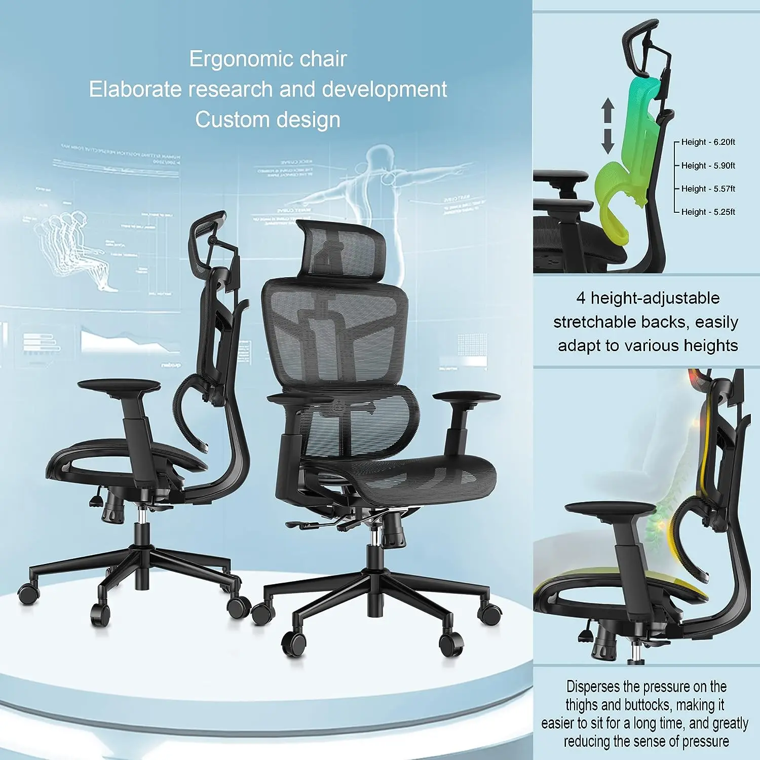 Ergonomic Office Chair With 3D Adjustable Backrest,3D Adjustable Armre