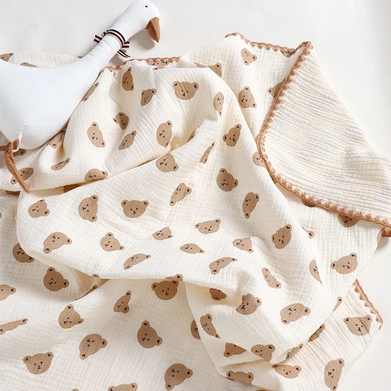 Spring Summer 4 Layers Muslin Cotton Newborn Blanket Breathable Baby Swaddle Cute Cool Infant Quilt Cotton Blanket Baby Blanket