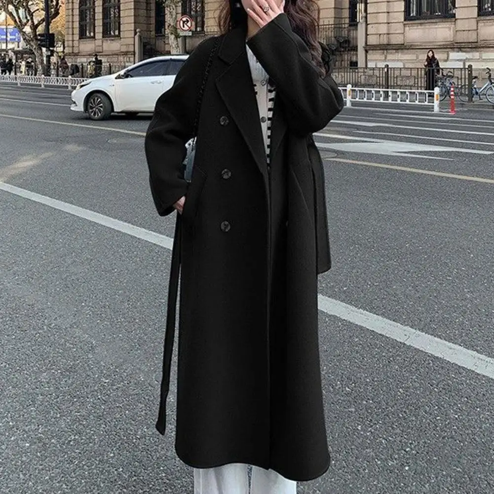 

Fall Winter Women Overcoat Thickened Loose Turn-down Collar Jacket Loose Long Sleeve Solid Color Mid-calf Length Lady Midi Coat
