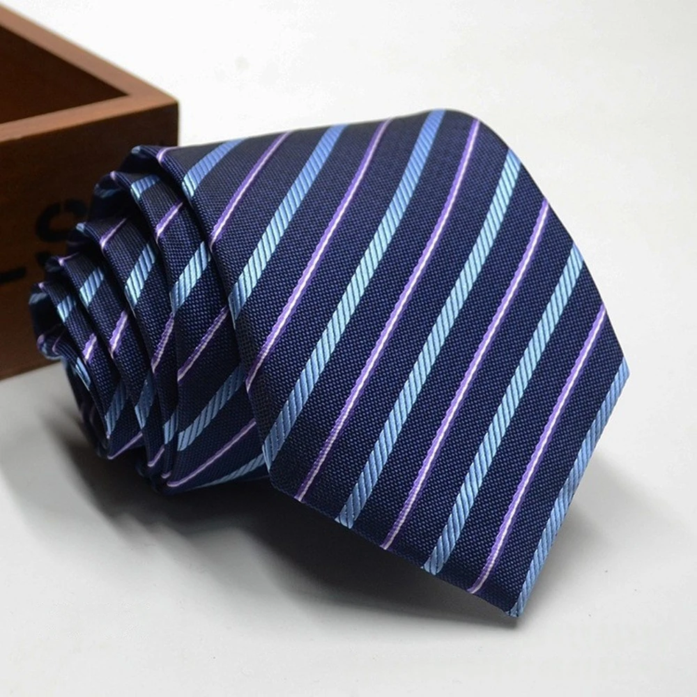 Classic Stripe Necktie - Business Formal Tie for Men 8cm Blue Black Pink Red