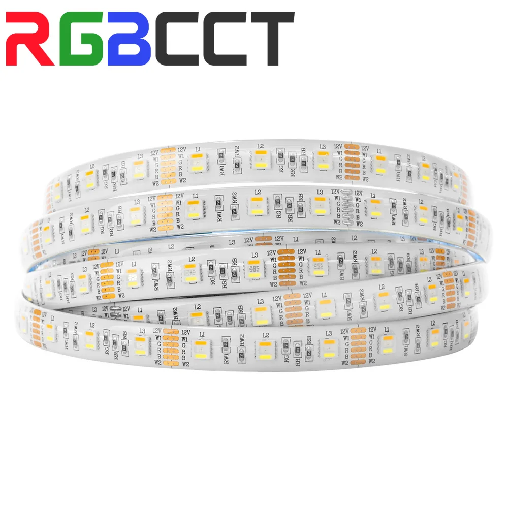 

5050 RGBCCT 5 in 1 LED Lights 5m DC12V 30 60Led per m RGB WW CW 2700K - 6500K Strip Light RGBW RGBWW RGBCW 6pin Ribbon White PCB