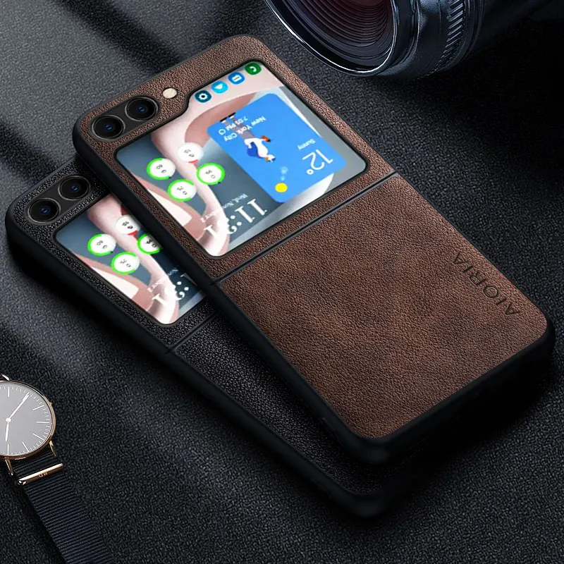 Premium Luxury Leather Retro Business Style Phone Case - Solid Color Cover