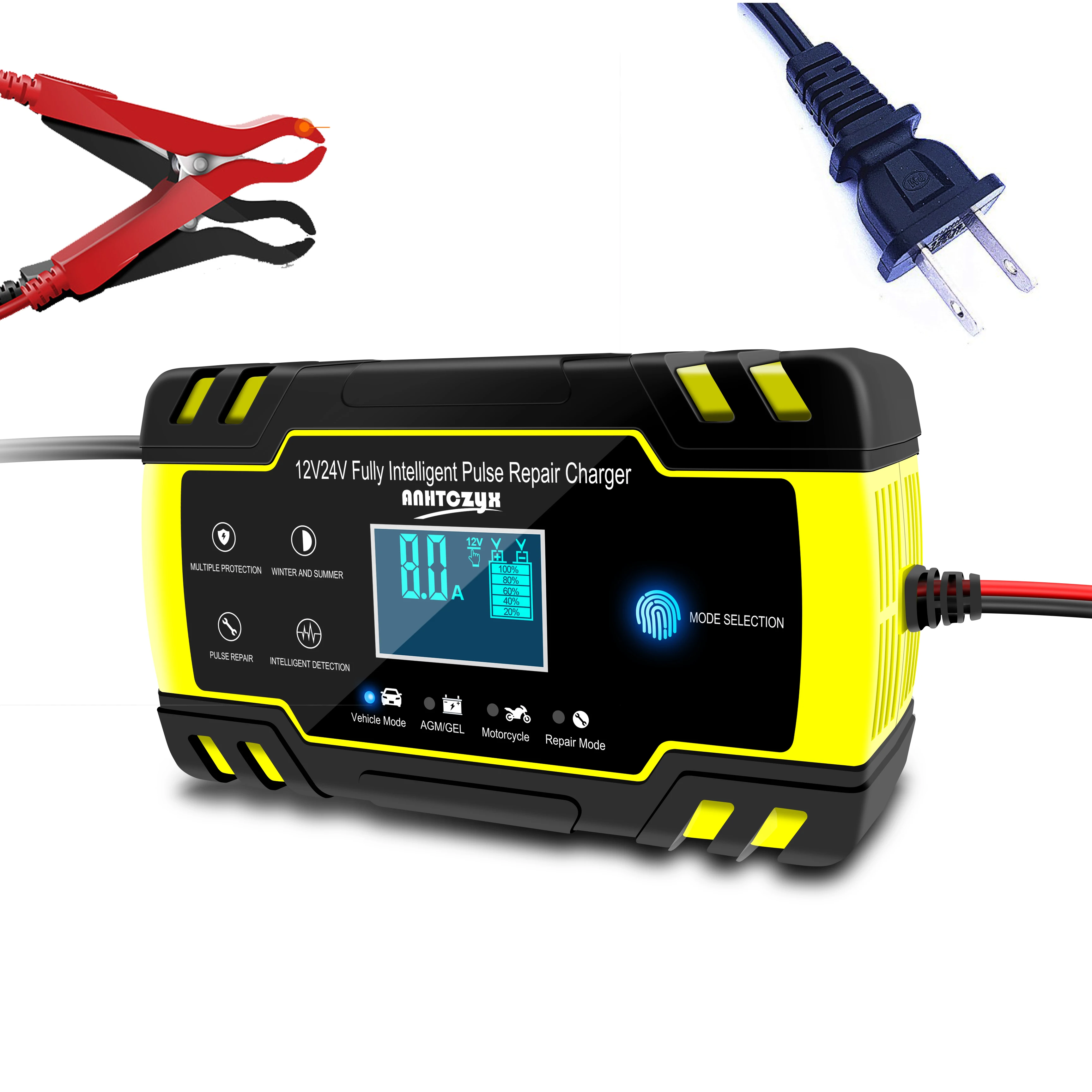 

12V-24V 8A Full Automatic Battery-chargers Digital LCD Display Car Battery Chargers Power Puls Repair Chargers Wet Dry Lead Acid