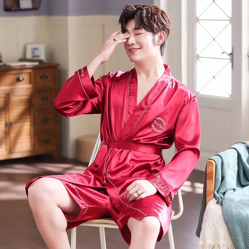 Silks Nightgown Shorts Two-piece Set Mens Kimono Robe Bathrobe Pajama Set Printed Luxury Branded Loungewear Homewear New