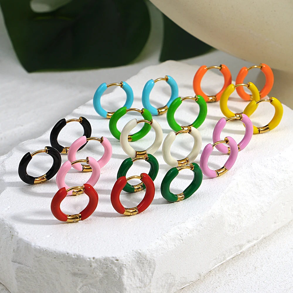 Colorful Neon Enamel Huggie Hoops for Women
