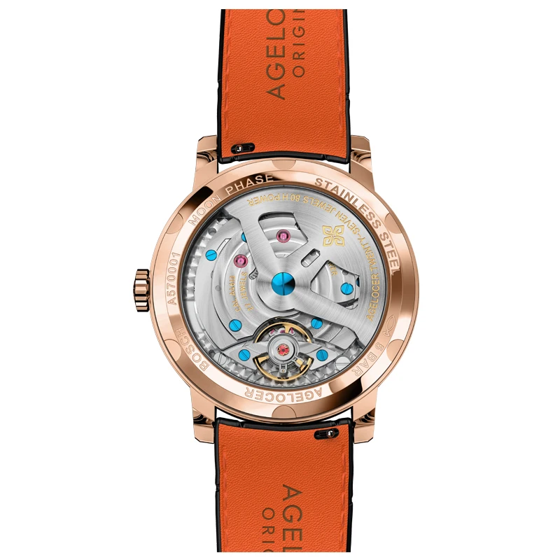 AGELOCER Original Astronomer Watch Men Gold Watch Mechanical Automatic Moonphase Watch Diamond Watch Birthday Gift for Men