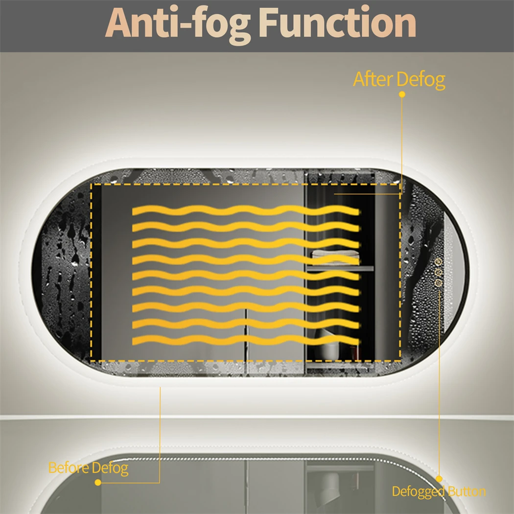 Oval LED Bathroom Mirror Smart Mirrors Dimmable 3 Colors Anti-Fog Light Memory IP65 CRI95 Large Wall Mounted Mirror 32 x 20 in 3