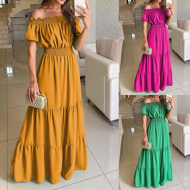 

Summer Sexy Slash Neck Short Sleeve Women's Maxi Backless Fashion Casual Empire Tunic Patchwork Ladies Party Long Dress Vestidos