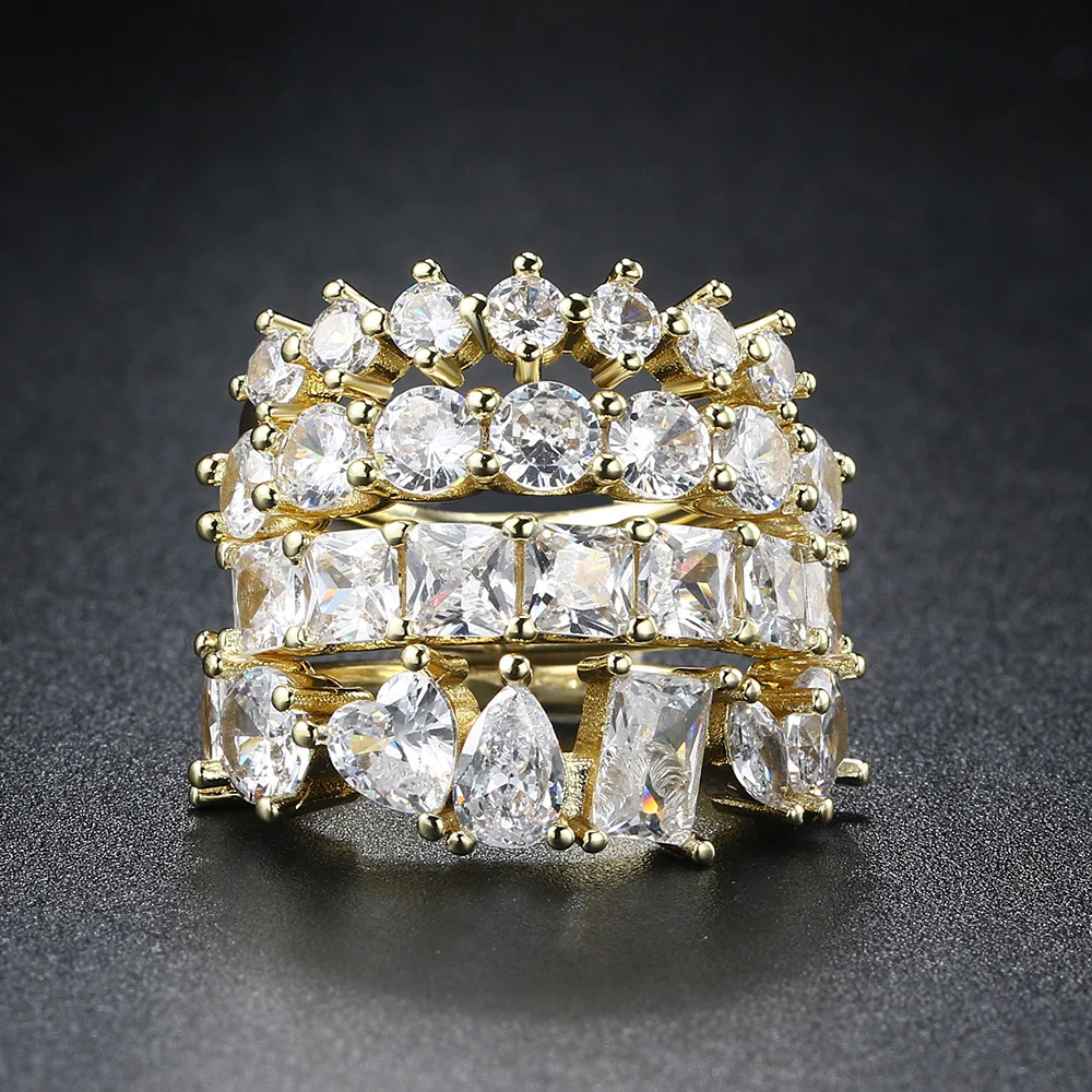 Women's Ring Gold Color Geometry Cubic Zirconia Minimalist Stacking Rings Finger Accessories Jewelry Gifts