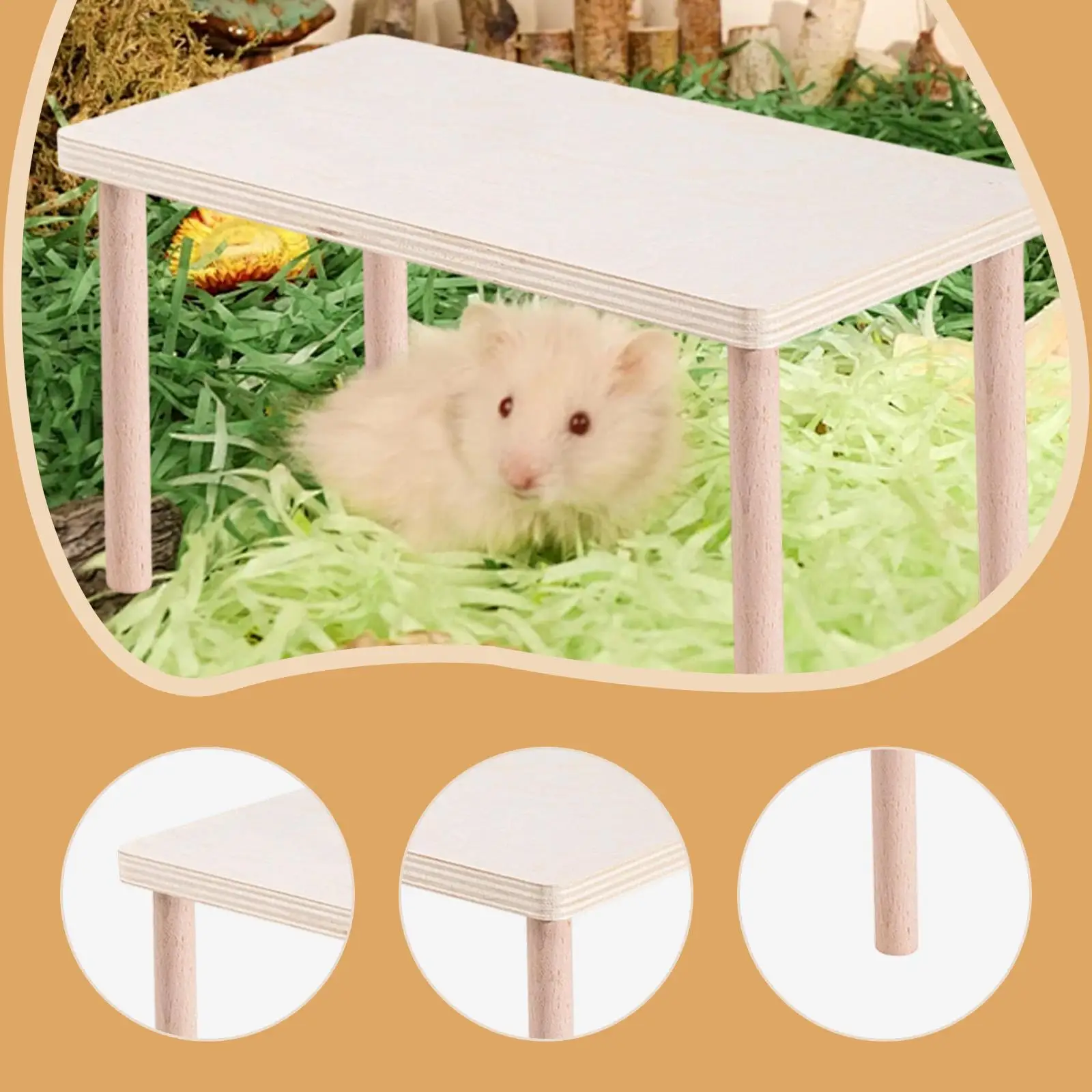 Hamster Play Platform, Cage Accessory, Stable Wooden Play Stand with Posts, for