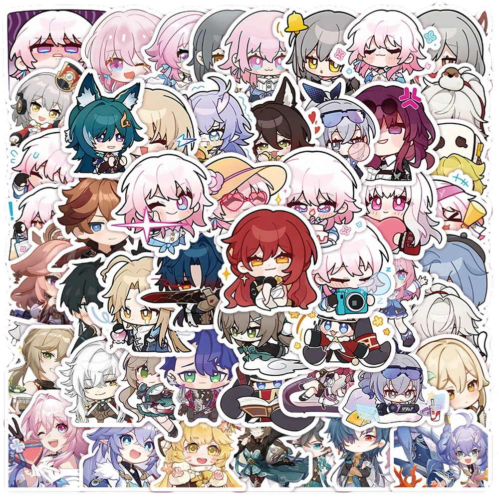 10 30 60pcs cute game honkai impact 3 stickers anime toys decals phone case laptop guitar waterproof kids kawaii cartoon sticker 10/30/50pcs Game Honkai: Star Rail Stickers Anime Decals DIY Skateboard Laptop Luggage Waterproof Cute Cartoon Kids Sticker Toys