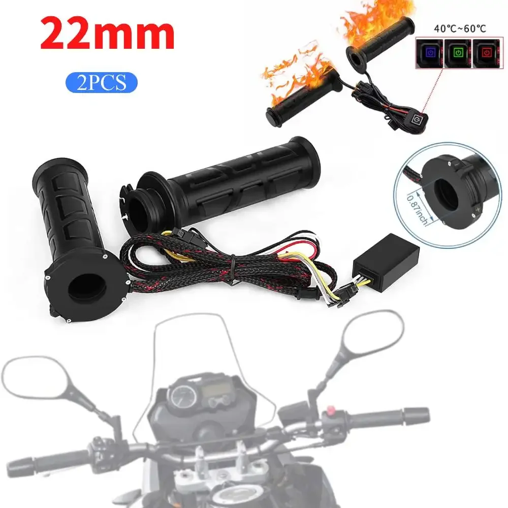 22mm Electric Heating Handle 3 Gear Motorcycle Heating Handlebar Waterproof Electric Hot Heated Grip Motorcycle Parts for Winter