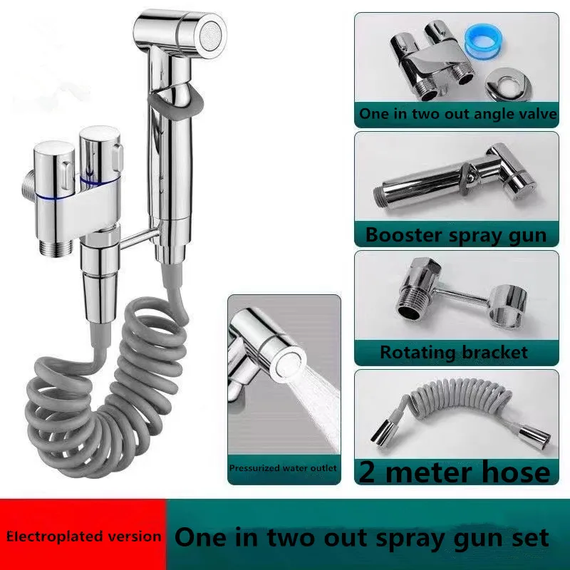 Bathroom Handheld Toilet Bidet Faucet Sprayer Hand Bidet Set Toilet Self Cleaning Shower Head One In Two Out Angle Valve Faucet