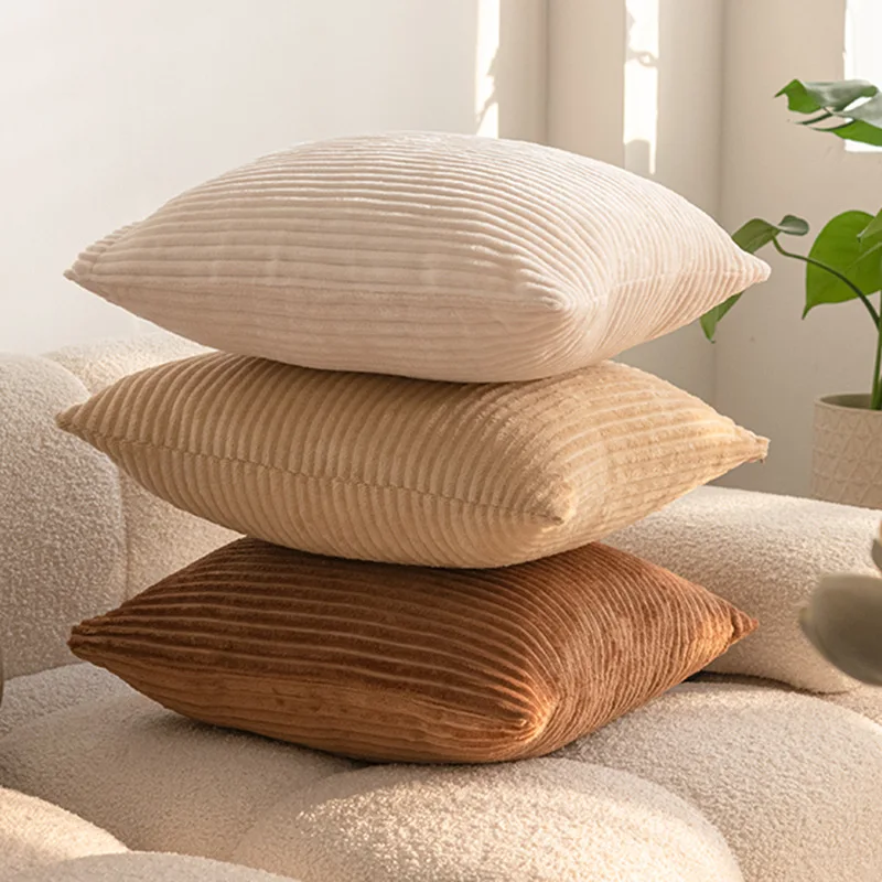 

Solid Color Corduroy Striped Cushion Cover for Sofa Chair Car Pillow Decotative Plush Pillowcase Home Decoration