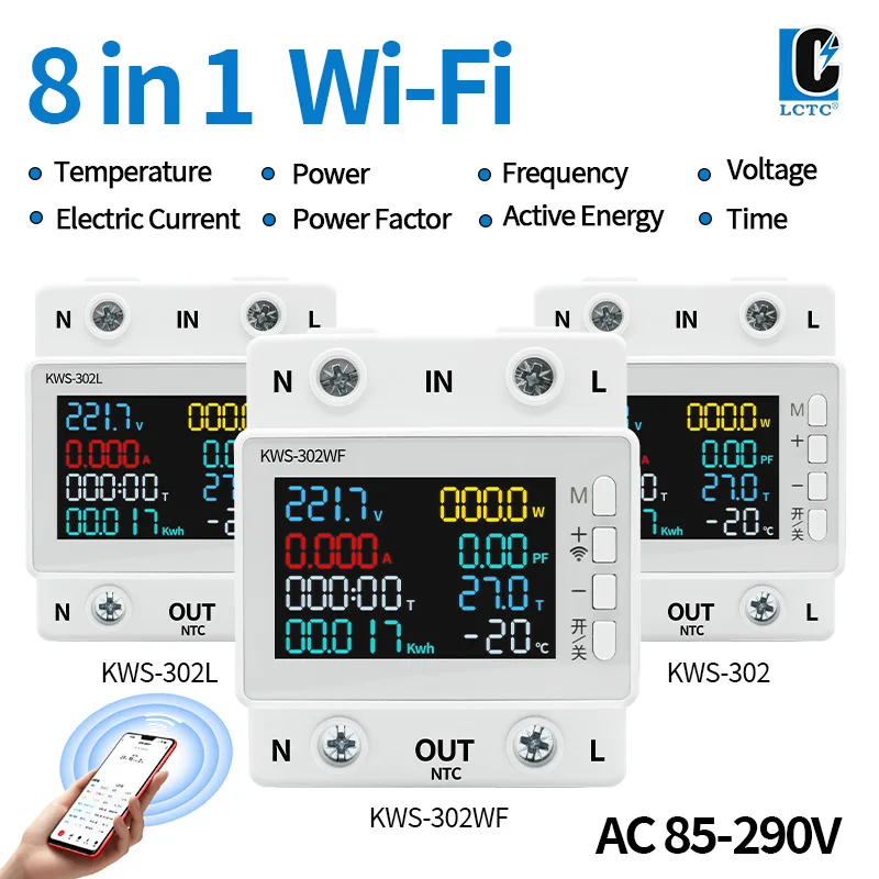 KWS302 Tuya WiFi Digital Display Intelligent Current Voltmeter 8 in 1 ...