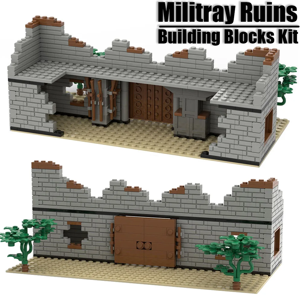 

MOC Military Ruins Building Blocks Kit Broken Wall Fortress Destroyed Tree Houses Blockhouse Weapons Bricks Toys Boys Gift