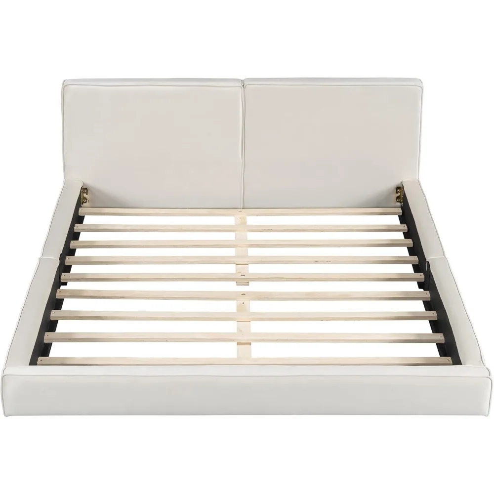 Queen Bed Frame, Modern Upholstered Bed Frame with Velvet Fabric, Grounded Bed with Solid Frame/No Box Spring Needed (Beige) 5