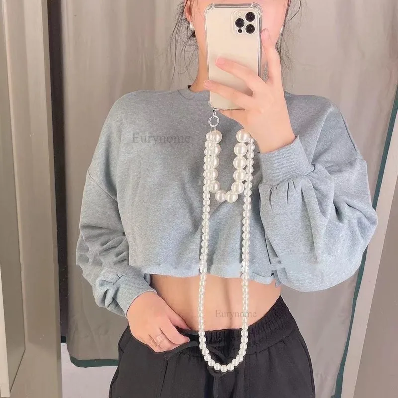 Elegant Pearl Strap Crossbody Lanyard Phone Case with Soft Cover and Bracelet Necklace