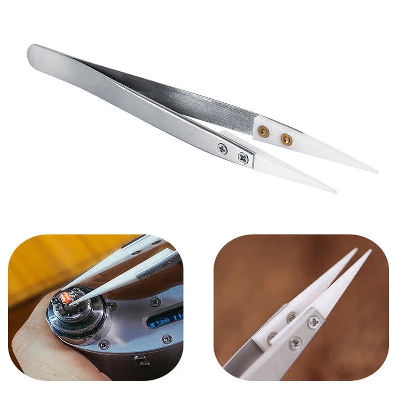 3Pack Ceramic Straight Tip Electronic Soldering Tweezers Anti Static Reverse Resistant Precision Chuck Ceramic Tweezers forcep Precision tweezers tweezer tool esd anti static tweezers soldering tweezers ceramic tweezers