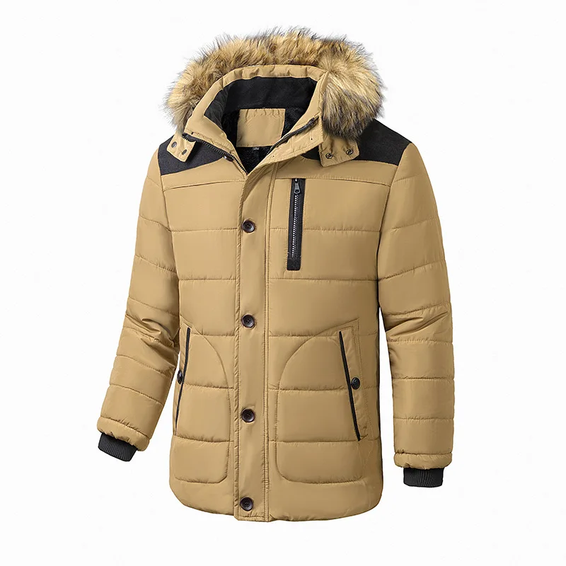 Thick Warm Parkas Men Detachable Hood Fur Collar Coat Male Plush Jacket Autumn Work Windproof New Men Winter Parka Fleece Lined