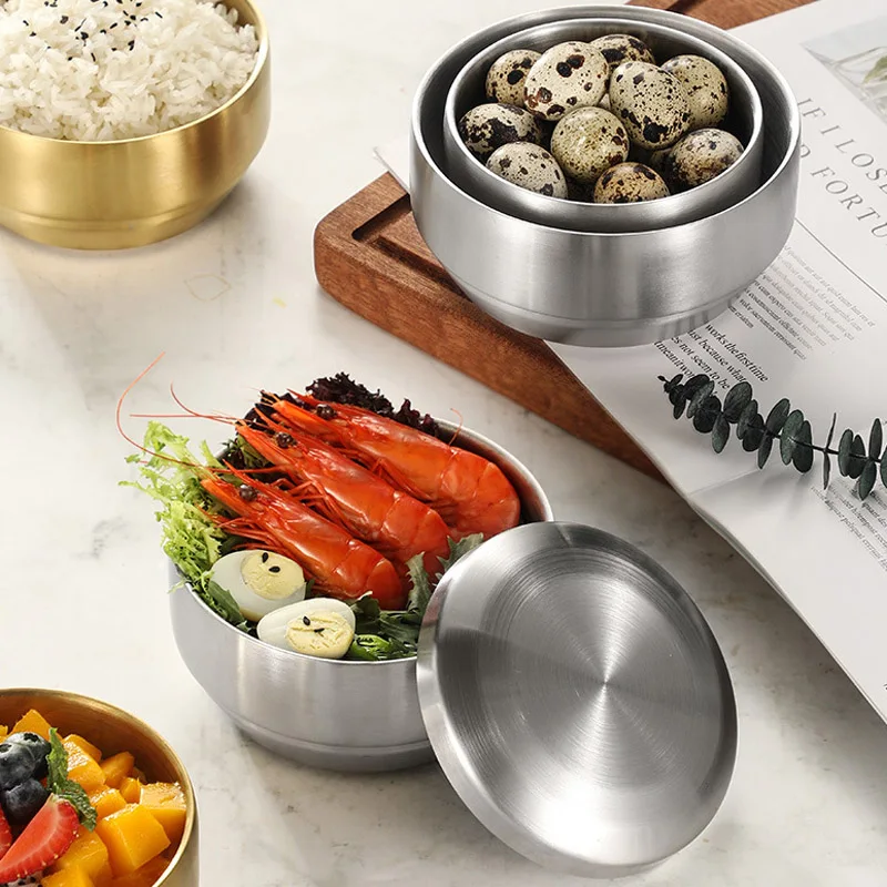 3 Sets Korean Stainless Steel Rice Bowls With Lids – Traditional Warm Bowls, 4.3 Inch Diameter, Hygienic & Durable - View #9