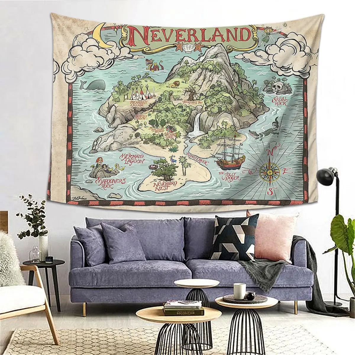 

Neverland Map Tapestry Decoration Art Aesthetic Tapestries for Living Room Bedroom Decor Home Funny Wall Cloth Wall Hanging