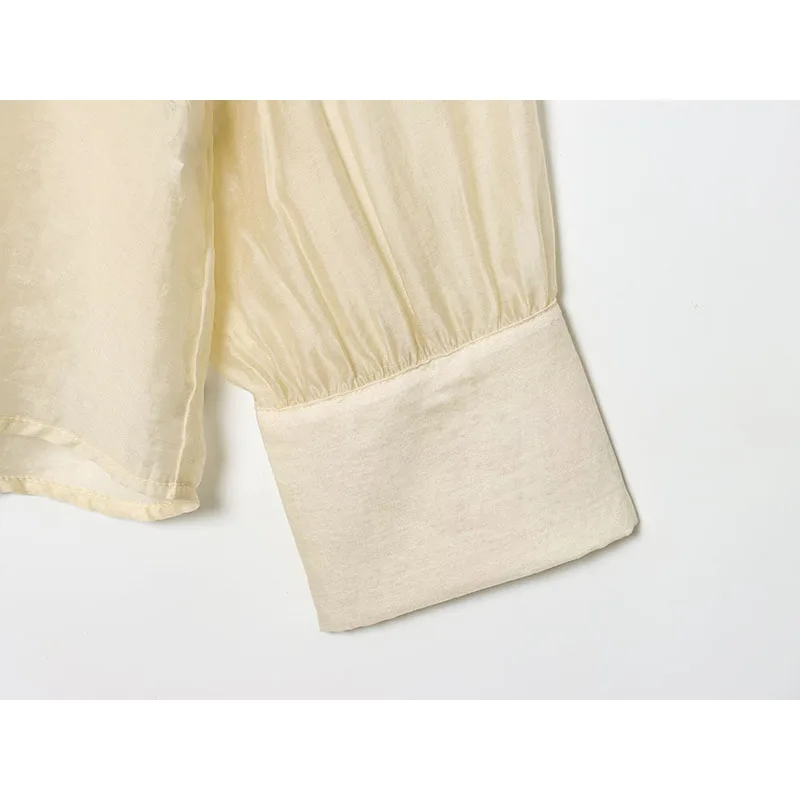 Chic Sexy Women Translucent Ruffles Blouses 2025 New Fashion V-neck Bow Tied Shirt Causal Tops Beach Style Solid Shirts