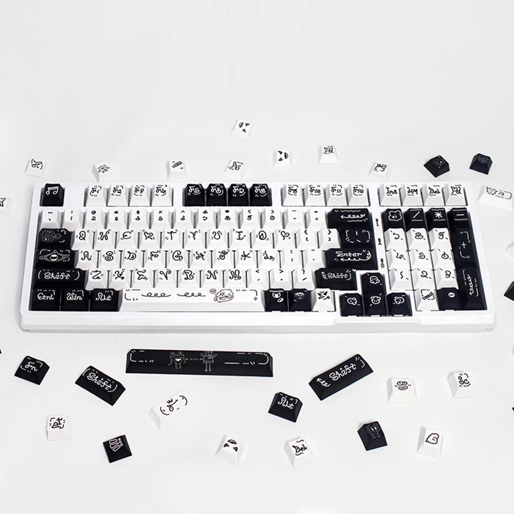 

139 Key Cherry Profile Monster Theme PBT Dye-Sub Keycap for Gaming Mechanical Keyboard 61/87/96/104Minimalist Black White KeyCap