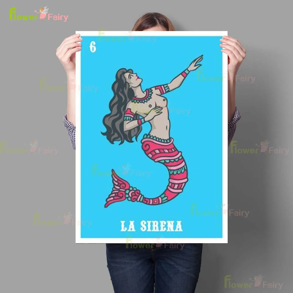 06 La Sirena Mermaid Loteria Card Poster 12x18