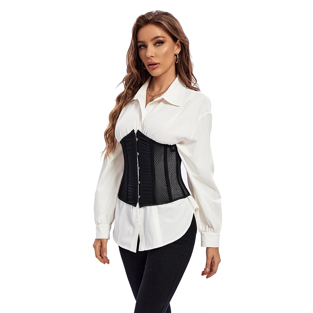Women Waist Trainer Sexy Mesh Corset Goth Vintage Slim Body Belts Streetwear See Through