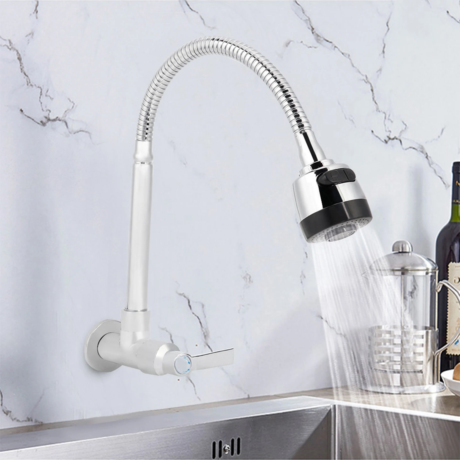 Description Picture 5 of itemStainless Steel Faucet Wall Mounted 2 Models Cold Water Sink Faucet 360 Rotation Sprayer Taps G1/2Inch Thread Kitchen Accessory