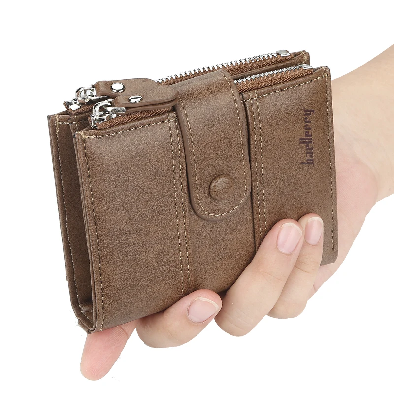 New  Men Wallets Fashion Short Desigh Zipper Card Holder Men Leather Purse Solid Coin Pocket High Quality Male Purse 5