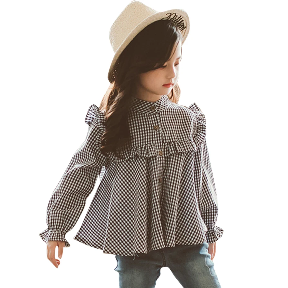 Blouse Voor Meisjes Plaid Patroon Blouse Meisjes Lente Herfst Kinderen Blouse Voor Meisjes Casual Stijl Meisjes Kleding 6 8 10 12 14|Blouses & - AliExpress