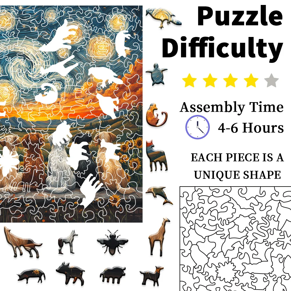Adults Wooden Animal Puzzle DIY Crafts For Kid Brain Trainer Jigsaw Puzzle Hell Difficulty Family Interactive Game Wooden Puzzle 3