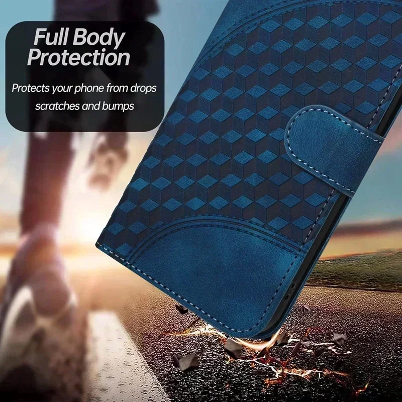 Luxurious 3D Lattice Leather Flip Wallet Case – Elegant and Durable Cover