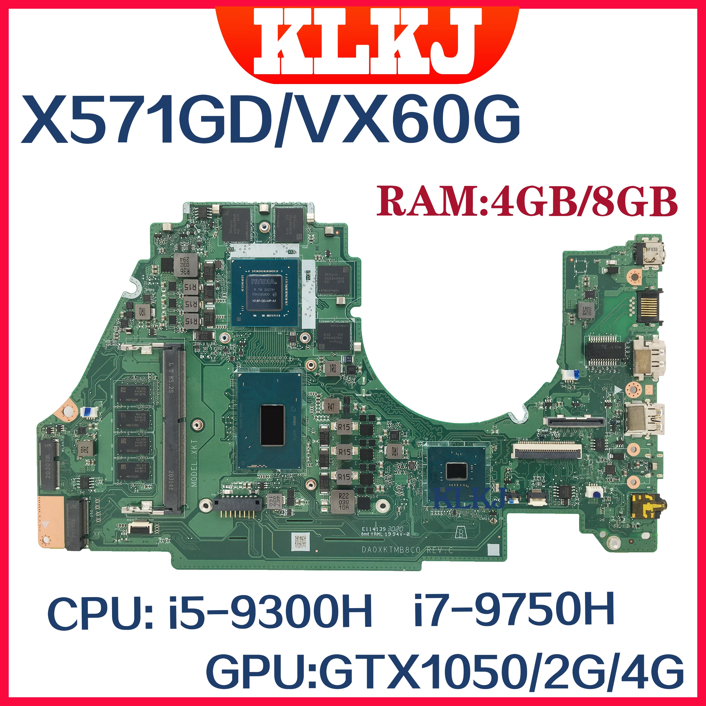 Dinzi DA0XKTMB8C0 Материнская плата ASUS VivoBook X571GT X571GD K571GD VX60G материнская плата для ноутбука i5-i7/8th 9th GTX1650/4G 8GB-RAM