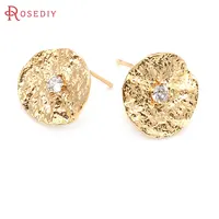 6PCS 18K Gold Color Brass and Zircon Round Stud Earrings Pins Earrings High Quality Diy Jewelry Making Accessories for Women