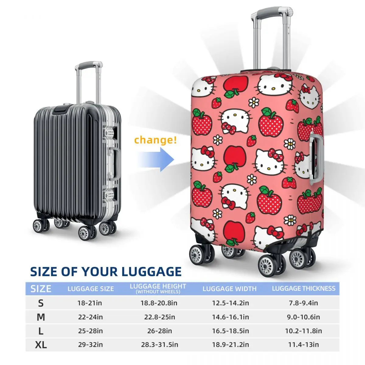 Hello Kitty Apple Strawberry Flower Pattern-bayingimg Suitcase Cover Vacation Business Fun Luggage Supplies Protector 6