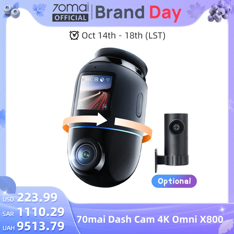 Global Version 70mai Dash Cam 4K Omni X800 360° Rotating