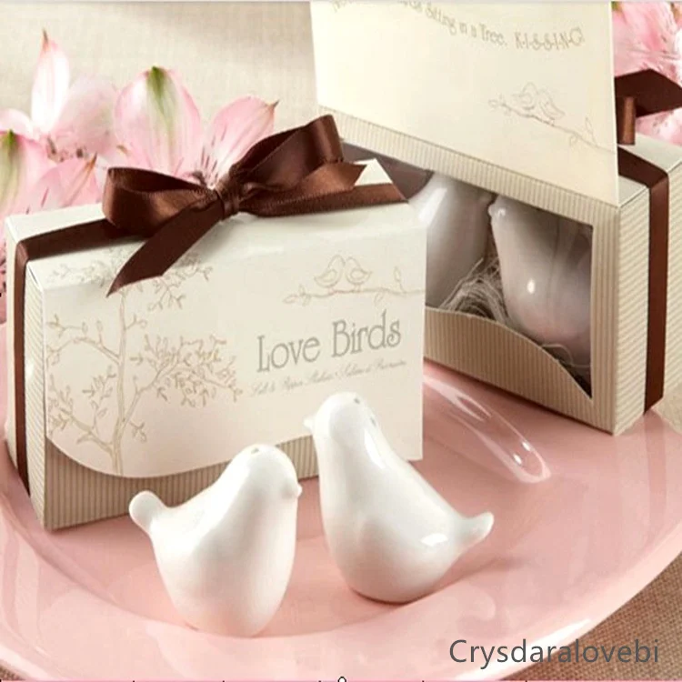 

Free shipping 100pcs=50 sets Love Birds in the Window" Salt & Pepper Ceramic Shakers hot sell Wedding Favors party gift