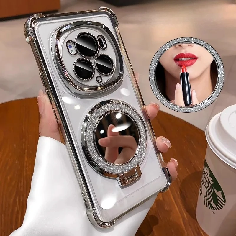 Glitter Mirror Magnetic Holder Case with Plating Soft Stand Back Cover