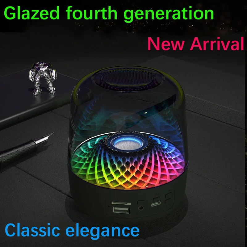 Portable Bluetooth Speaker 4-generation Glazed Bright light Heavy bass Transparent Glass