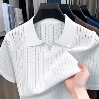 Polo Estiva da Uomo a Maniche Corte in Maglia con Colletto, Tessuto Jacquard Morbido e Traspirante, Ideale per l'Uso Quotidiano Casual