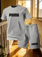 Ensemble décontracté d'été pour hommes, t-shirt à manches courtes et short, imprimé lettres simple et tendance, ensemble sport 2 pièces à séchage rapide 5