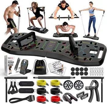Portable Home Gym System: Large Compact Push Up Board, Pilates Bar & Fitness Accessories with Resistance Bands 1