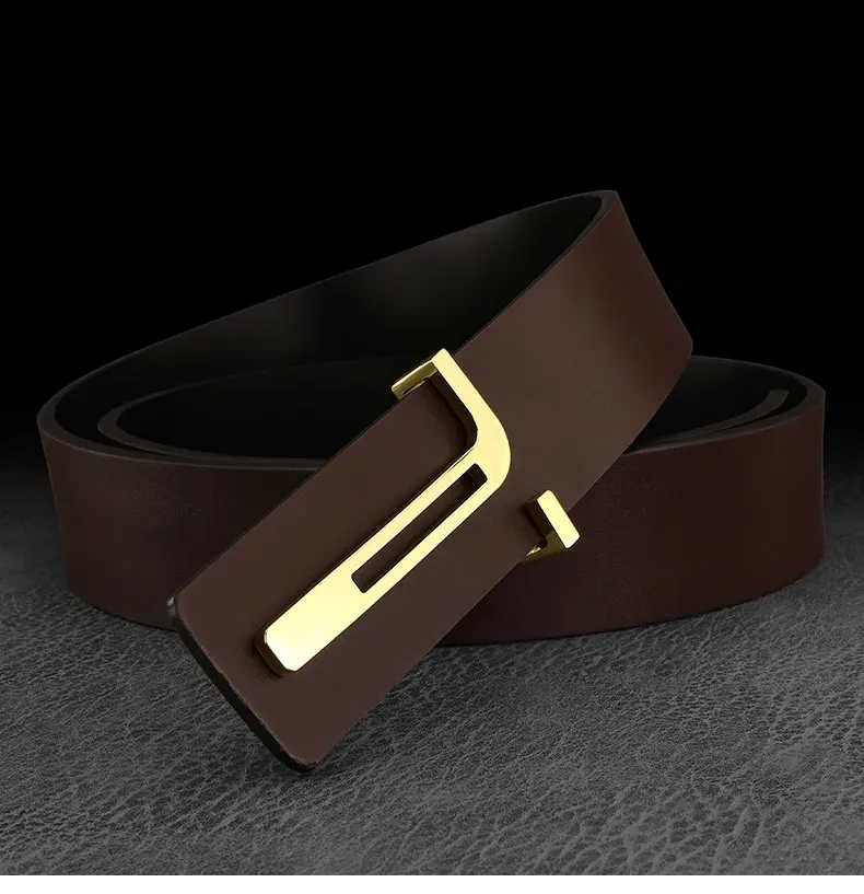 High Quality Casual T Letter Belt Men Leather Smooth Buckle Fashion Personality Belt Young Men Casual Cowhide Ceinture Homme