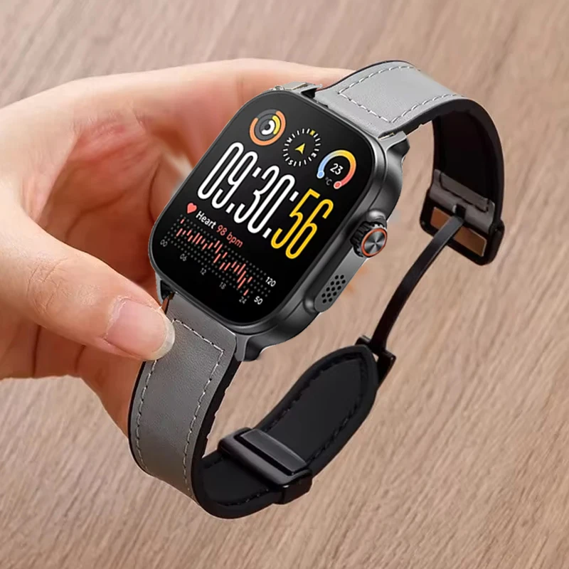 Elegant 22mm Leather-Silicone Hybrid Magnetic Watch Strap Bracelet
