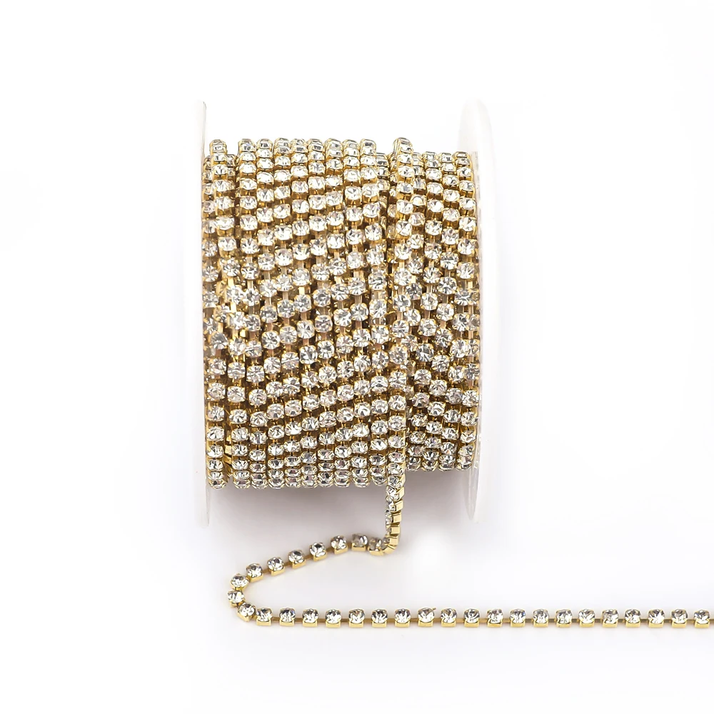 1 Yard 10 Yards/Rolle SS6-SS16 Glitzer-Kristall-Strasskette zum Aufnähen oder Aufkleben für Kleidung, DIY-Bekleidungszubehör, Zierkette, Cup Chain – Detail 3