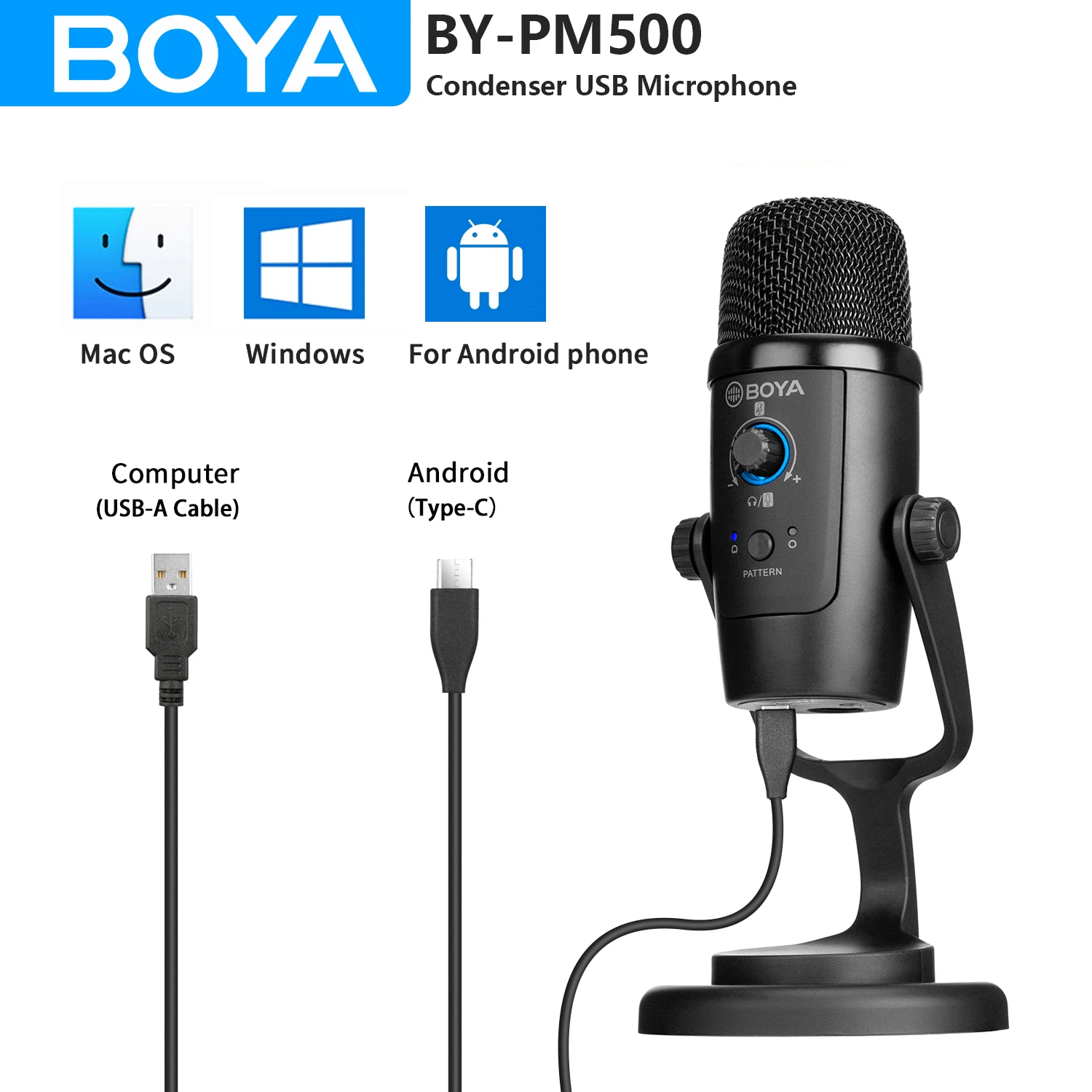 

BOYA BY-PM500 Gaming Condenser USB Microphone for PC Mobile Phone Android Windows Mac Youtube Recording Streaming Blogger Vlog